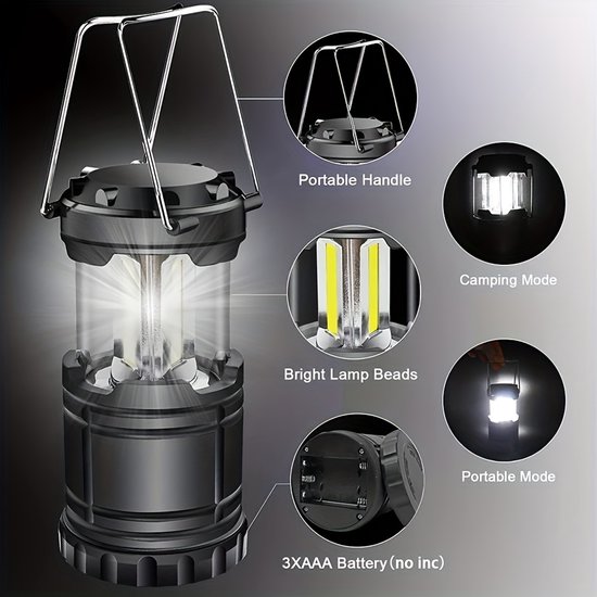 Grote kampeerlamp, buitententlamp, draagbare kampeerlamp, multifunctionele noodlamp, op batterijen (batterijen niet inbegrepen) - 1 — afbeelding 3