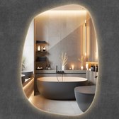 Wallfluent Miroir LED - Miroir de Toilette - 49 cm x 34 cm - Blanc Chaud 3000K - Miroir Mural Industriel - Miroir Asymétrique - Miroir Mural - Miroir de Salle de Bain LED - Miroir Éclairé