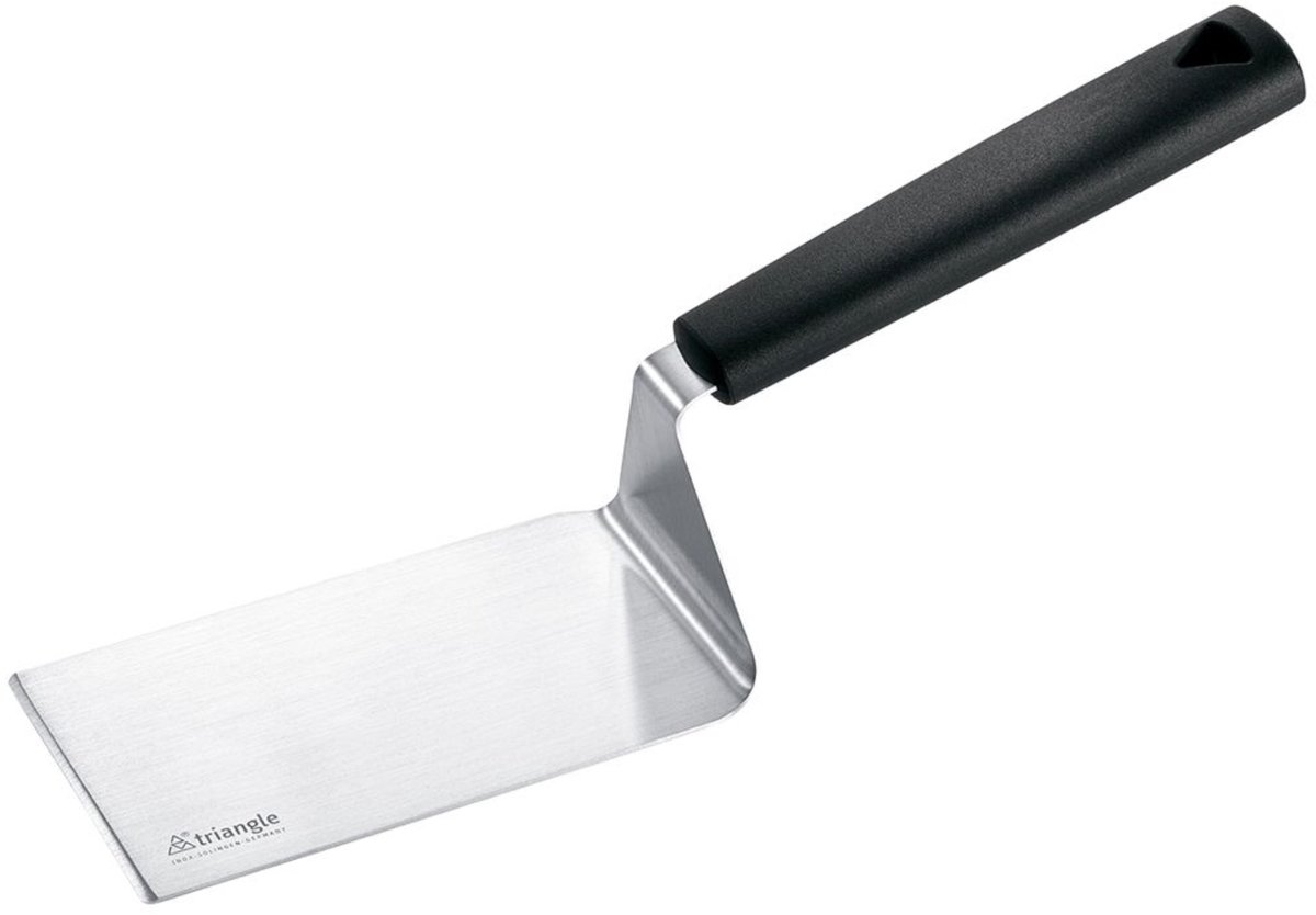 Triangle Plancha spatel 12 cm van roestvrij staal met ergonomische kunststof handgreep