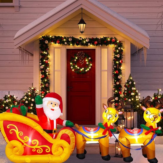 Kerstslee met kerstman getrokken door 3 rendieren - Kerst & Nieuwjaar