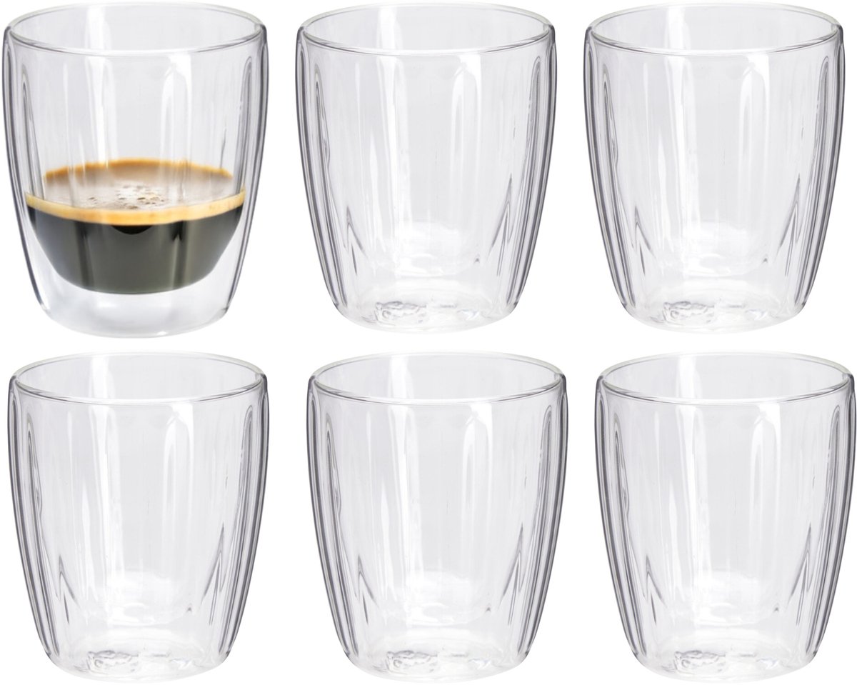 Excellent Houseware dubbelwandige Koffieglazen - 6x - espresso - 125 ml - D7 x H8 cm