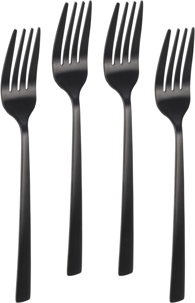 Bellatio design Gebaksvorkjes - 8x stuks - zwart - RVS - taartvorkjes - 15 cm