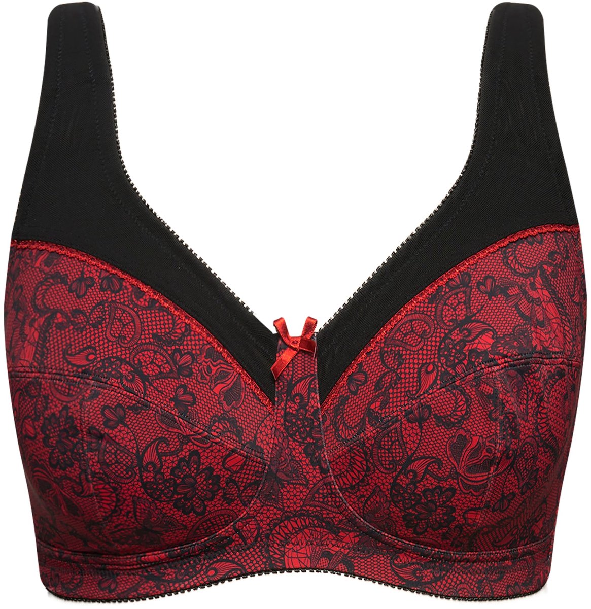 Ulla Popken Dames - Ontlastende bh kantprint zonder beugel - Zwart
