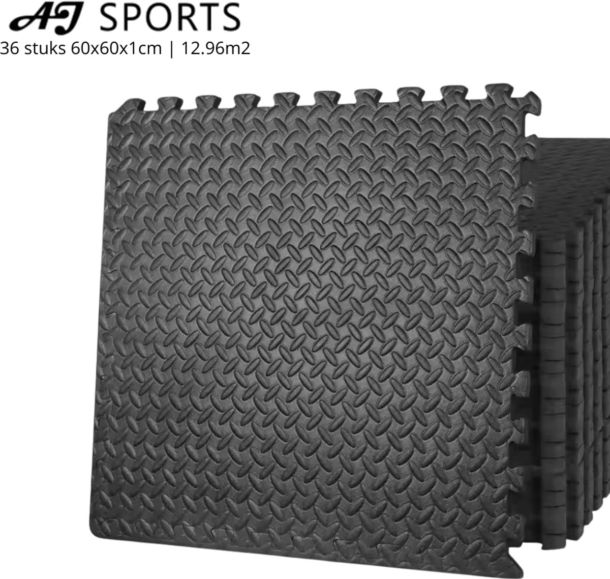 AJ-Sports Fitness vloer 36 delig - 60x60x1cm - 12.96m2 - Sportvloer - Fitnessmat - thuis fitness -Fitness puzzelmat - Vloerbescherming - EVA Foam - Zwart