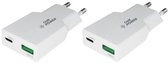 2 stuks OneOne 30W super snellader met 2 poorten. USB C en USB A. Platte GAN Quick Charge lader. PD PPS oplader adapter past op Samsung Galaxy S8, S9, A07, A17, F36, M36, F56, Tab Active 5 Pro, Tab S9, S9 FE, Tab S10 Lite, S10+, S10 FE+, S10 Ultra