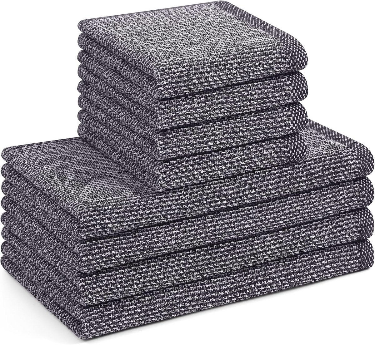 Set van 8 Keukendoeken en Vaatdoeken Zwart Wit Super Absorberend
