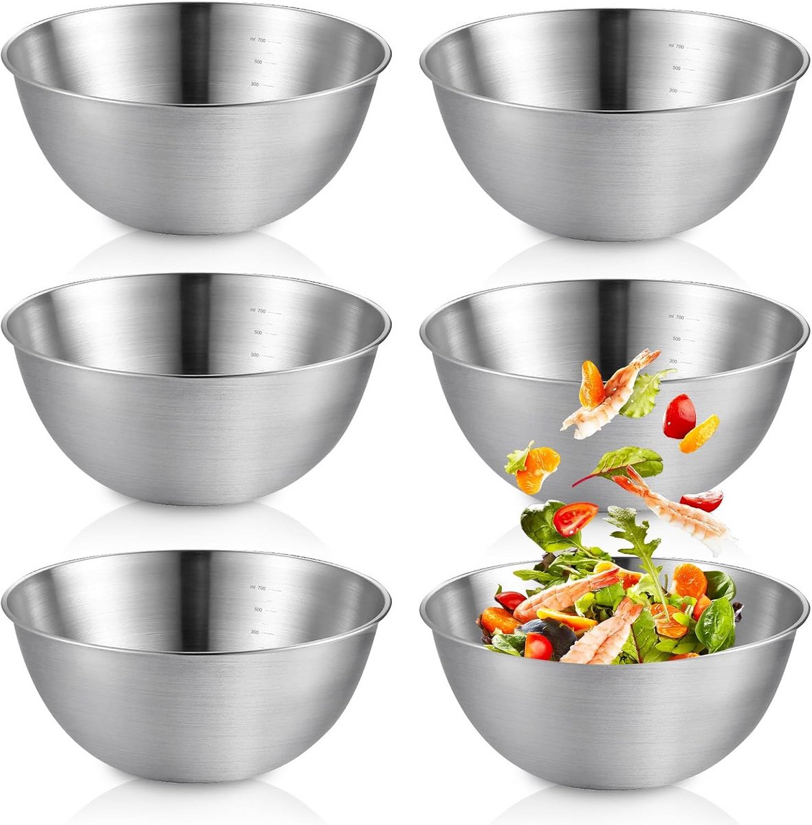 Set van 6 RVS Universele Meng- en Serveerkommen