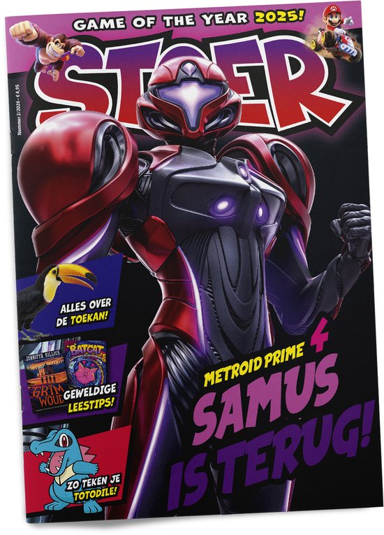 STOER Magazine met Samus Aran in haar rode en paarse pak, "Metroid Prime 4 Samus is terug!"