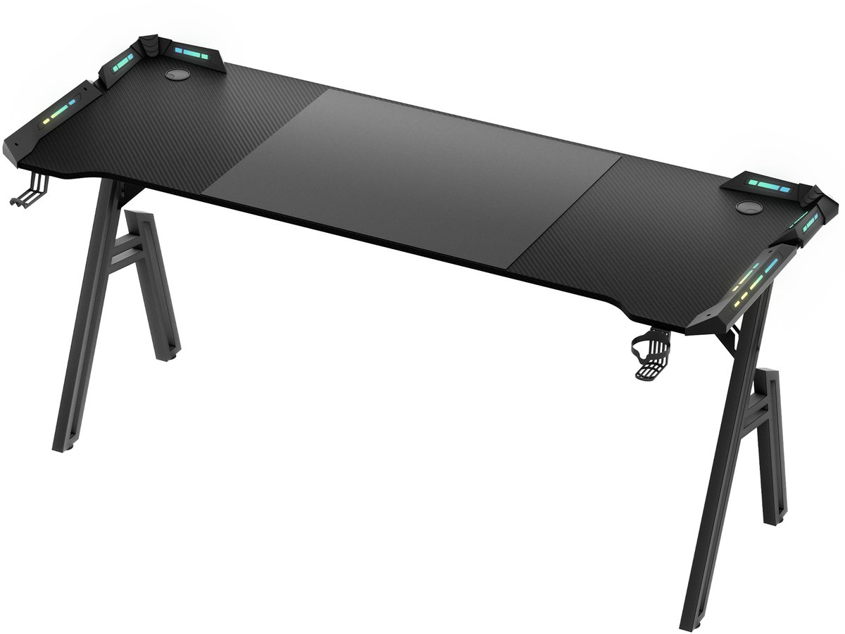 Aufun Gamingbureau Bureau 160x60x74cm - Staand Bureau - A-Frame PC-Bureau - Voor Thuis/Kantoor, Zwarte Koolstofvezel