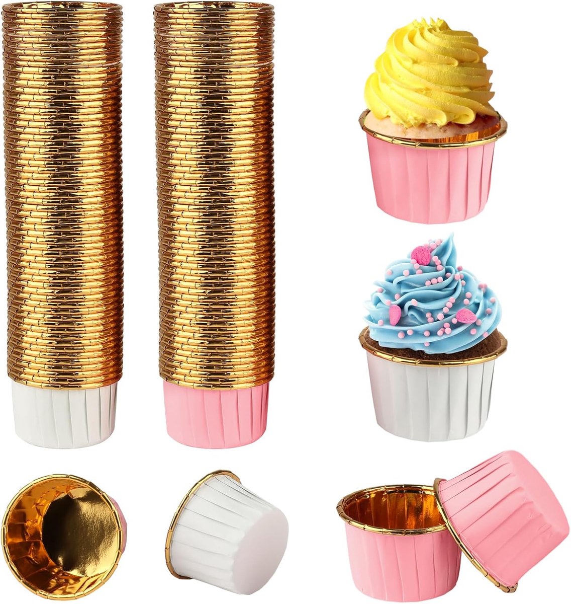 120 stuks waterdicht gonorroe-papier voor mini muffins en cupcakes (wit, roze)