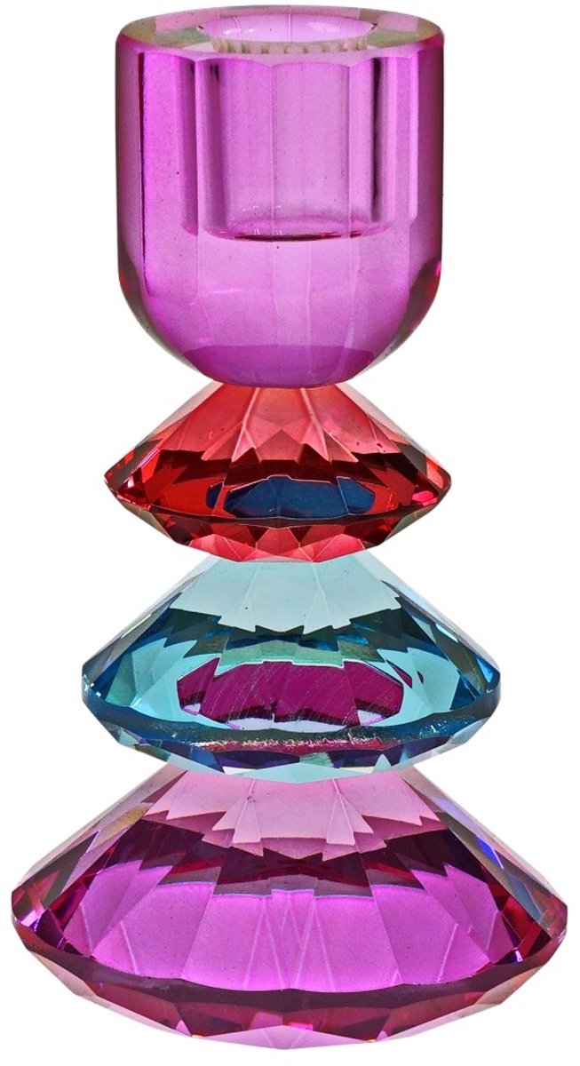 Glazen Kandelaar - Multicolor -14 cm - dinerkaars houder