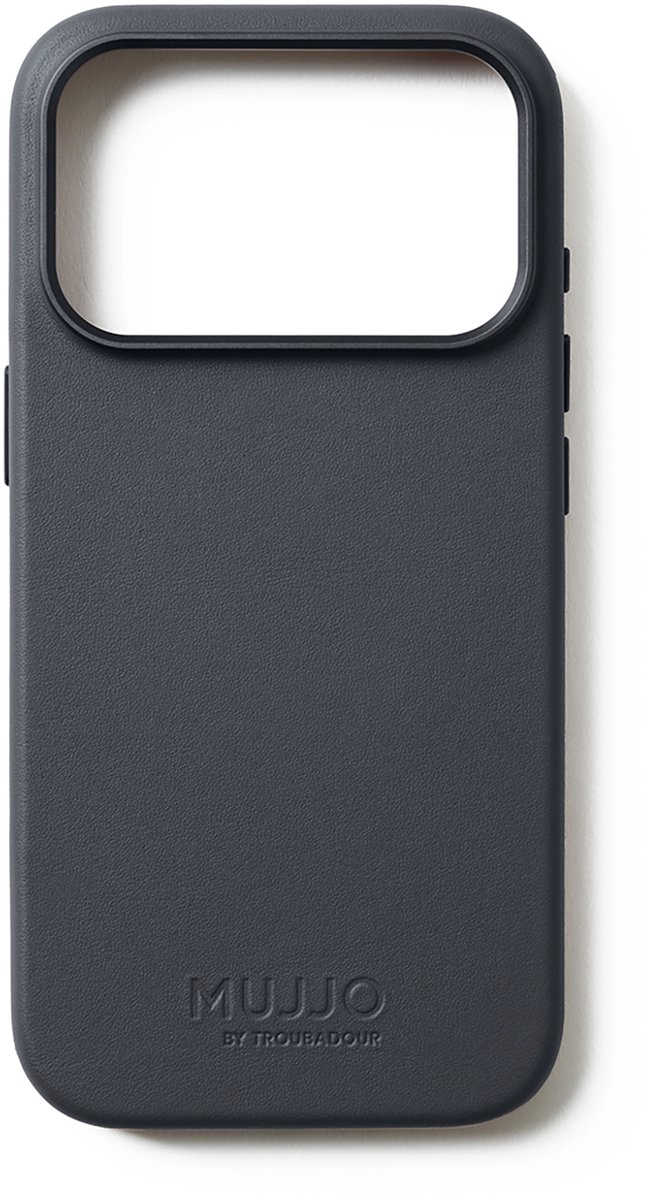 Mujjo Volledig lederen hoesje iPhone 17 Pro – 1mm verhoogde leren rand voor schermbeveiliging – Unieke patina met de tijd – Gemaakt van fijnkorrelig Deens kalfsleer - Grijs