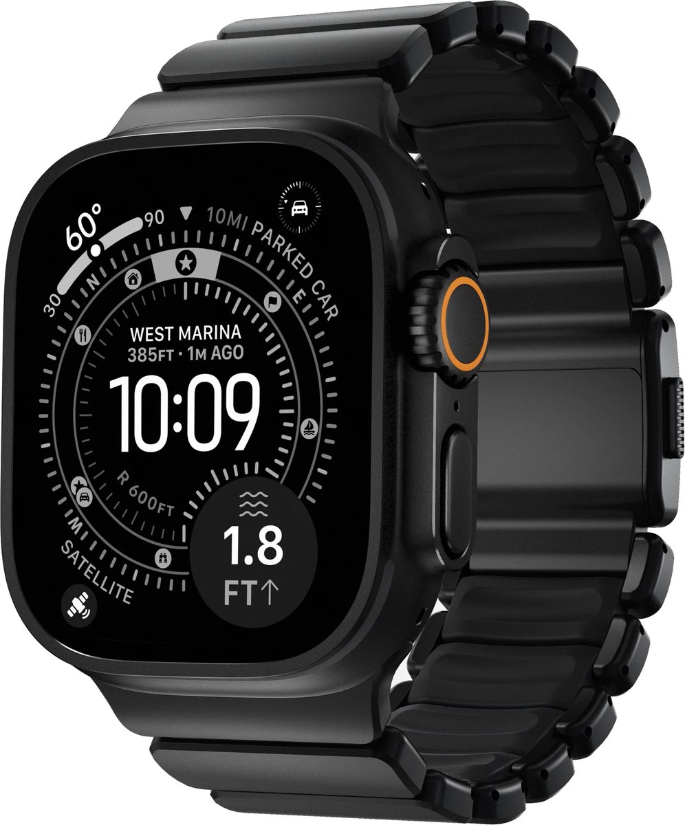 Nomad Stratos Horlogeband Zwart Hardware 45/46/49mm – Titanium Klasse 4 Hardware – Krasbestendige DLC-Coating – Compatibel met Apple Watch Series 1-11 en SE - Zwart