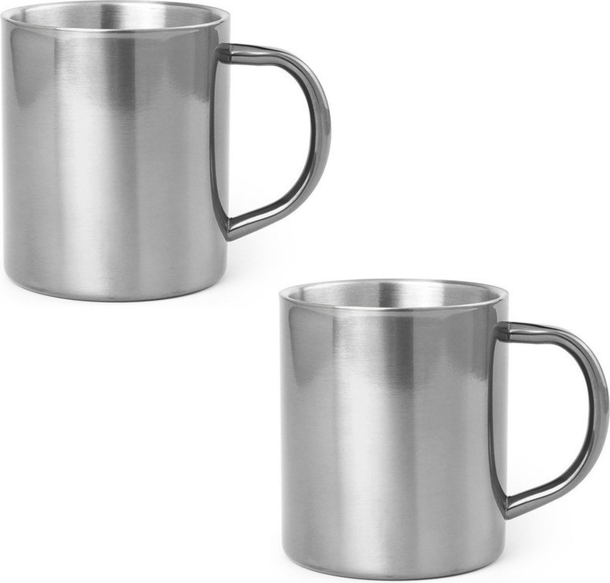 Luxe drinkbeker/koffiemok - 8x - metallic zilver - 280 ml - RVS