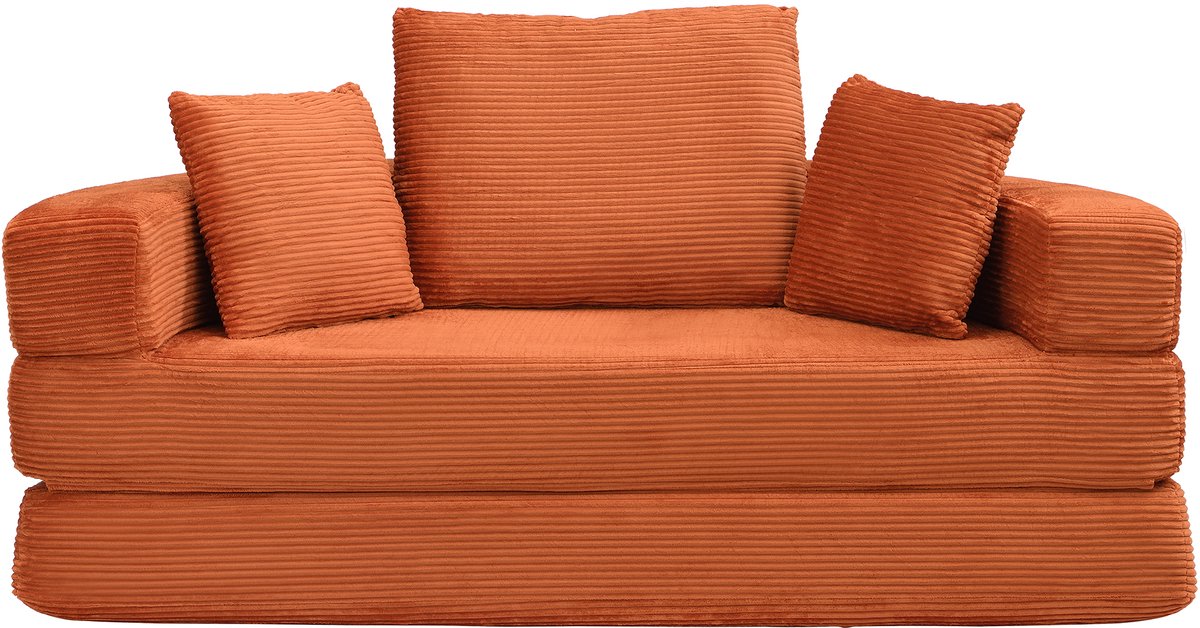 Veelzijdig vrijstaand opklapbaar slaapbankbed (Boneless Bank) – Ovaal bed met kussens, modulaire bank, katoenen fluweel stoffen bekleding (173 x 176 cm), geschikt voor appartementen, woonkamer, slaapkamer- oranje