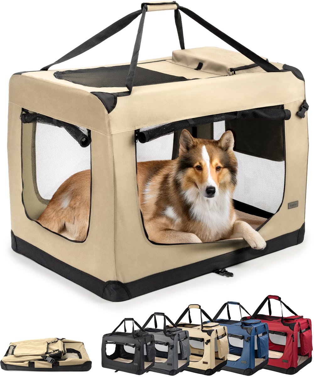 lionto transportbox, opvouwbaar, stevig & met kussen, 90x61x65 cm beige