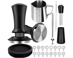 KŌHI-HOME Barista Tools Set – 58mm – Tamper met Drukbepaling - RVS Melkkan 350ml - WDT Tool - Latte Art Pennen & Stencils – Koffie - Complete Espresso Cadeauset voor Thuisbarista’s