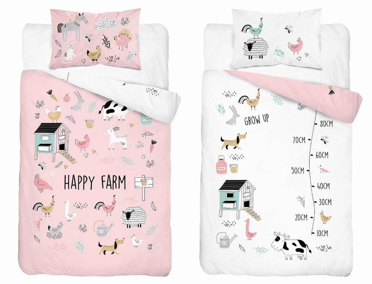 Farm Boerderij Dekbedovertrek Ledikant 100x135 Junior Katoen Bamboe Ademend Absorberend Zacht Karton verpakt