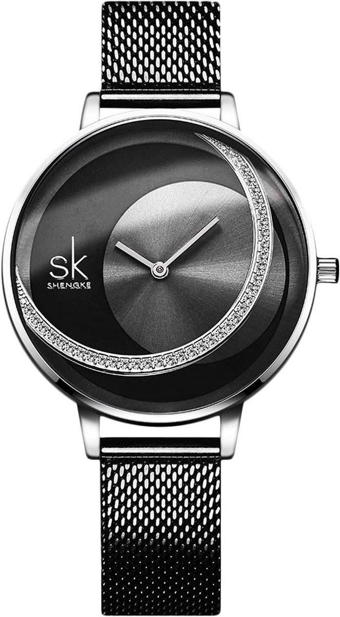 Dameshorloge Analoog Quartz Tijdloos Design met Diamantaccenten en Mesh Armband