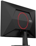 Zwarte monitor achterkant met AOC Gaming logo en rode cirkel.