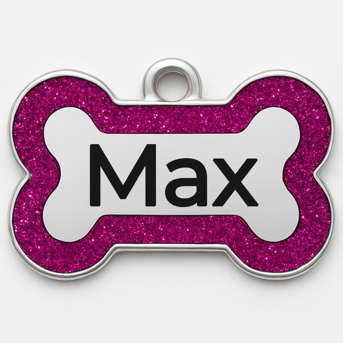 Hondenpenning inclusief graveren - Glitter Roze - Gepersonaliseerd met naam en telefoonnummer - 4cm x 2.5cm - Halsband hond - Hondenriem - Sleutelhanger