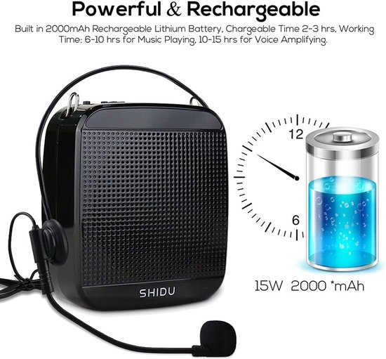 MELVRA Stemversterker - Draagbare Bluetooth Luidspreker - 15W - 2000mAh Accu - Mini Stemversterker - Inclusief Microfoon Headset - Oplaadbaar - Voor Leraren, Gidsen & Vergaderingen van Merkloos — afbeelding 4