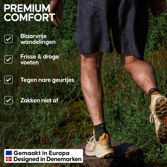 DANISH ENDURANCE Chaussettes de marche légères en laine mérinos Chaussettes de sport femme et homme - anti ampoules - Taille 39-42