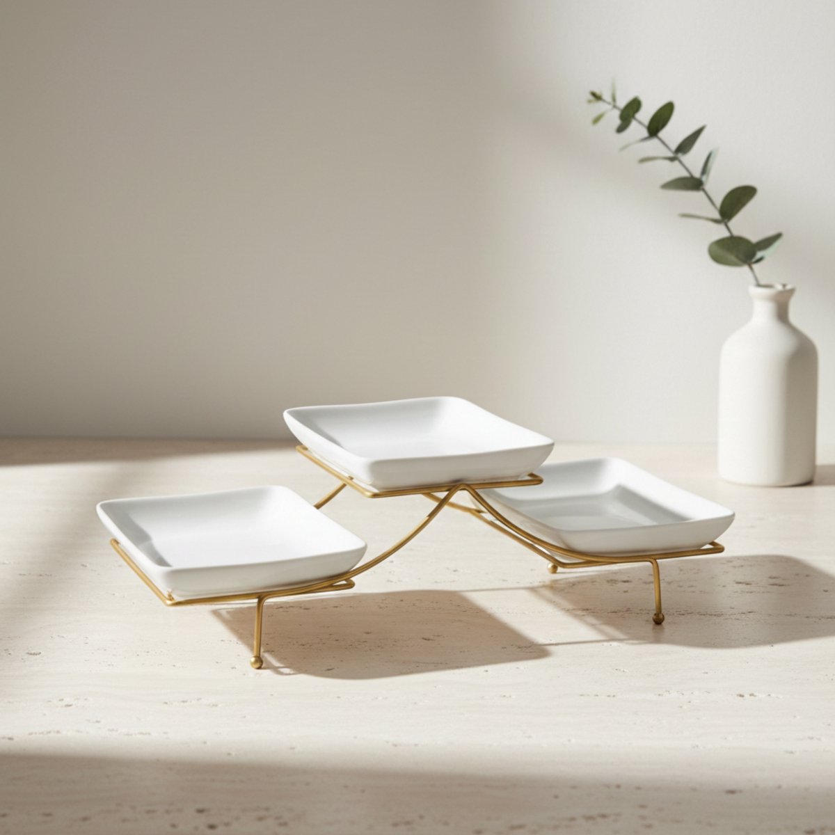 3-delige Serveerschalen Set met Gouden Houder – Decoratieve Schaaltjes en Kommetjes voor Tafel, Nootjes, Hapjes, Snacks, Tapas en Desserts – Luxe Dienbladenset voor Keuken, Eettafel en Woondecoratie – Modern Scandinavisch Design voor Thuis — cadeau in Kookcadeaus - foto 2