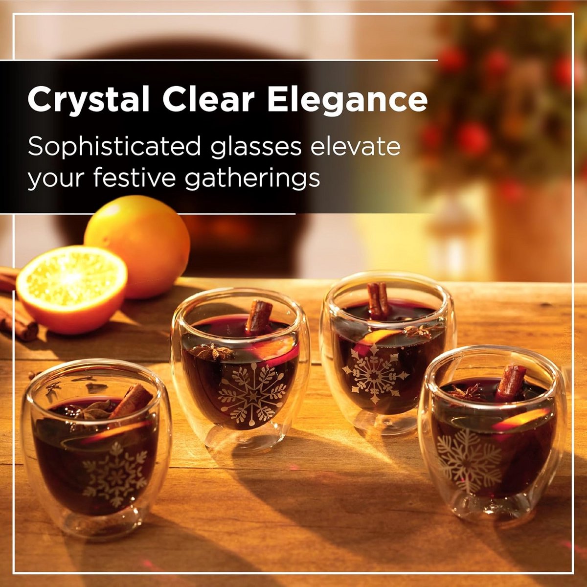 Set van 4 Dubbelwandige Glazen voor Warme Dranken en Glühwein (220ml) — cadeau in Kookcadeaus - foto 2