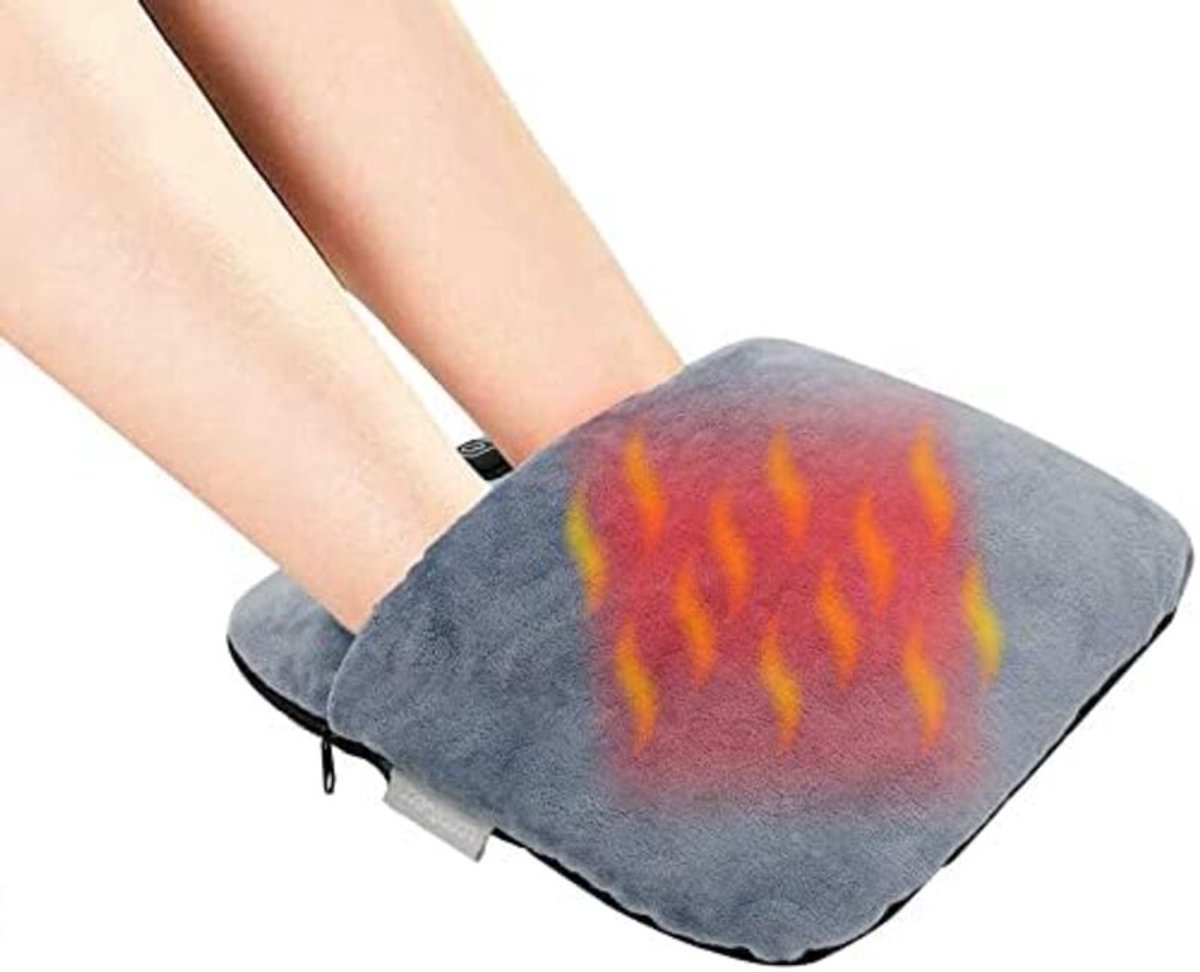 Elektrische Voetenverwarmer voor Warme Voeten met Massage Vibratie en Verwarming Zachte Pluche USB Snel Verwarmen Verlicht Voetpijn voor Vrouwen en Mannen