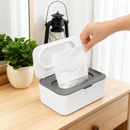Vochtige doekjes dispenser - Wipe box - Vochtig Toiletpapier Houder- Vochtige doekjes opbergdoos - doos voor nat toiletpapier - voor thuis en op kantoor - 1 stuk-Witgrijs — afbeelding 3