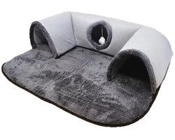 Kattenmand met tunnel - Geschikt voor binnenkatten - Drievoudige opening - Zachte en comfortabele kattendeur - Ruime tunnel - Verwijderbaar matje - Antislip onderkant - Geschikt voor kittens, fretten en andere kleine dieren.