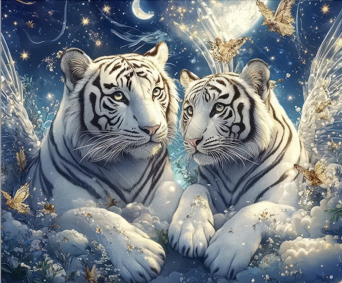 TOPMO - Tijger Tweeling - Diamond painting volwassenen - volledig dekkend - Diamant Schilderen – voor Volwassenen – ROND - 40 x 50 CM