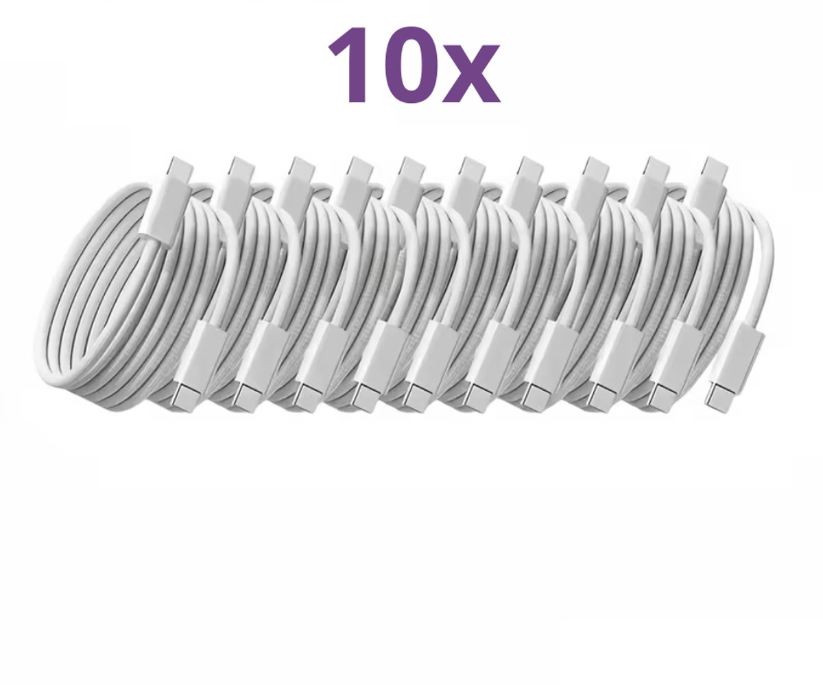 Viewr - Braided USB-C naar USB-C kabel - 10 Stuks - 1 Meter - Oplader Kabel - Snel Lader - Gevlochten Kabel