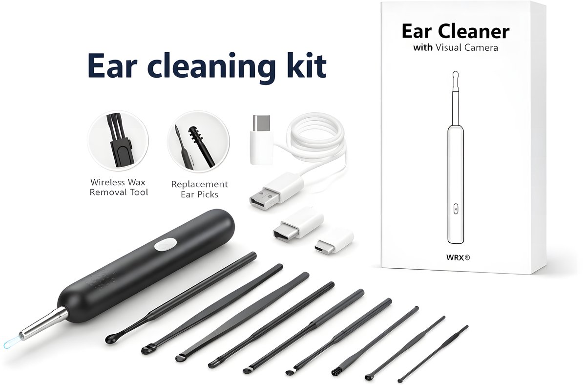 Kahil - Smart Ear Wax Removal Tool Zwart - Oorreiniger Met Camera En Led - Diep Reinigen