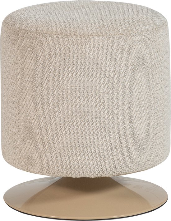 Beige bouclé poef met ronde zitting en een beige draaivoet.
