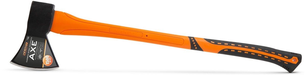 Premium Houtbijl met Gehard Stalen Kop en Glasvezelhandvat - 1500 g, Ergonomisch, Voor Houtbewerking en Hakwerk - Oranje/Zwart [10430B]