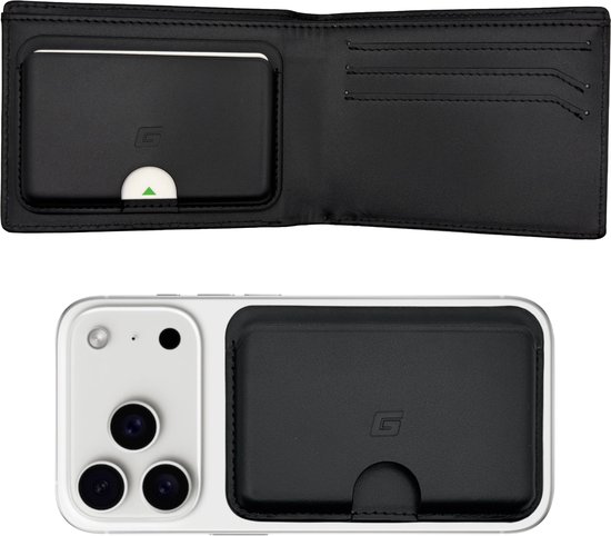 Gecko Magsafe portemonnee - Portemonnee & uitneembare Magsafe kaarthouder - Magnetische Magsafe wallet - Uniek 2 in 1 design - Echt leer - RFID beschermd - Zwart