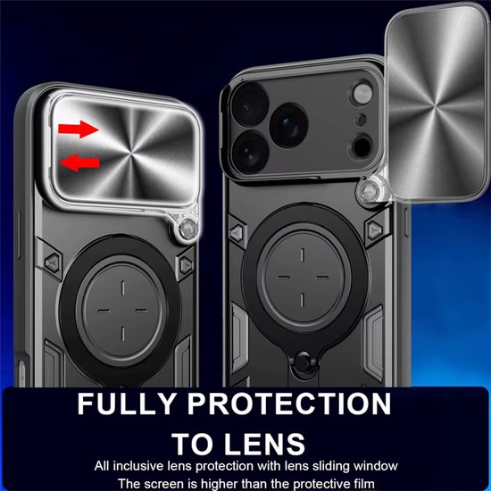 Metalen CD-ring en veiligheidsslot, magnetische beschermhoes voor iPhone 17 Pro Max [geïntegreerde lensbescherming] met geïntegreerd 9H glazen display, luxe goud