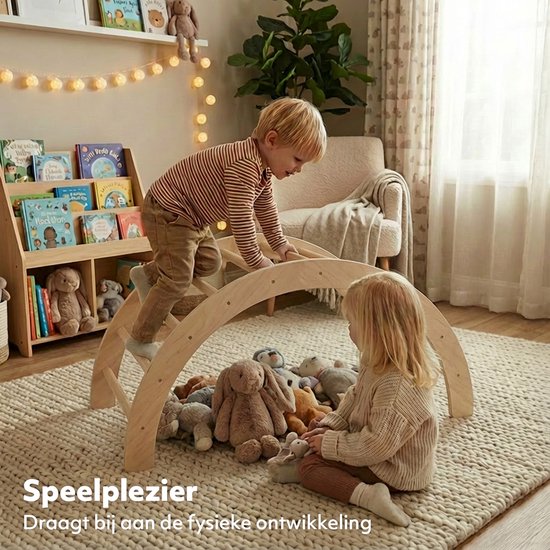 Deryan Houten Klimboog Inclusief Kussen - Klimbrug -Montessori Klimrek - Naturel Hout - Kinderspeelgoed van Merkloos — afbeelding 5