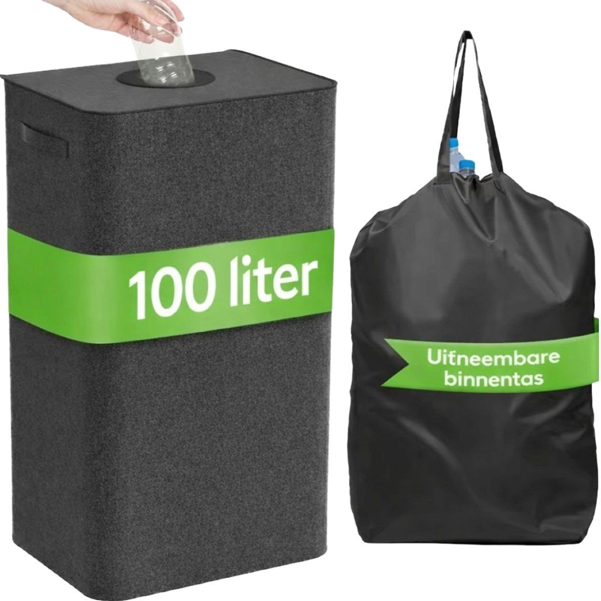 Ceruzo Statiegeld Container – 100L – Met Uitneembare Lege Flessentas – Opvouwbaar – Zwart