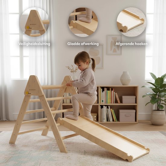 Deryan Luxe Mini Klimrek Set - Met Glijbaan - Opvouwbaar - Hout van Merkloos — afbeelding 4