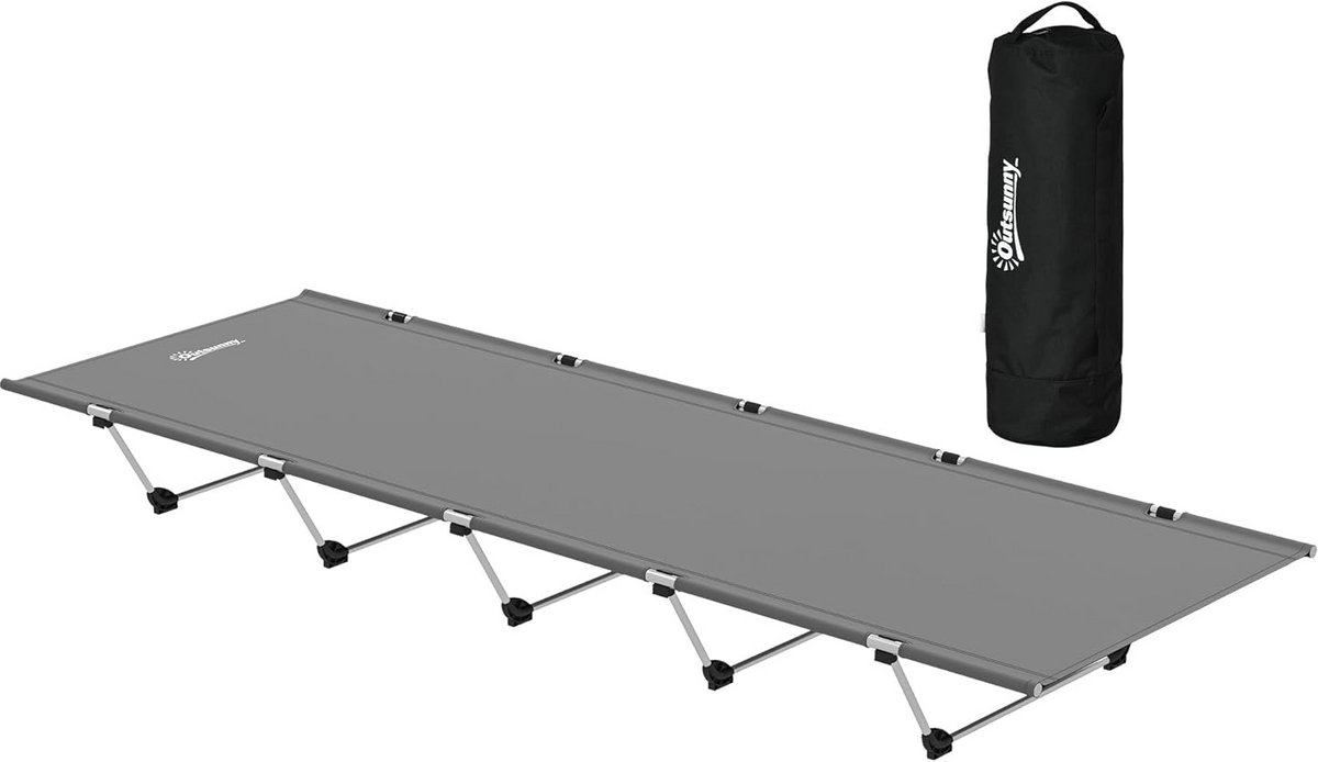Lichtgewicht aluminium campingbed draagbaar slaapbed 150 kg max. belasting inklapbaar met draagtas - donkergrijs