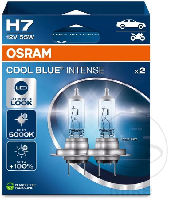 OSRAM Cool Blue Intense Next Gen H7 halogeen autolampen – witter licht en tot 100% meer zicht - Duitse kwaliteit - set met 2 lampen - 64210CBN-2HB