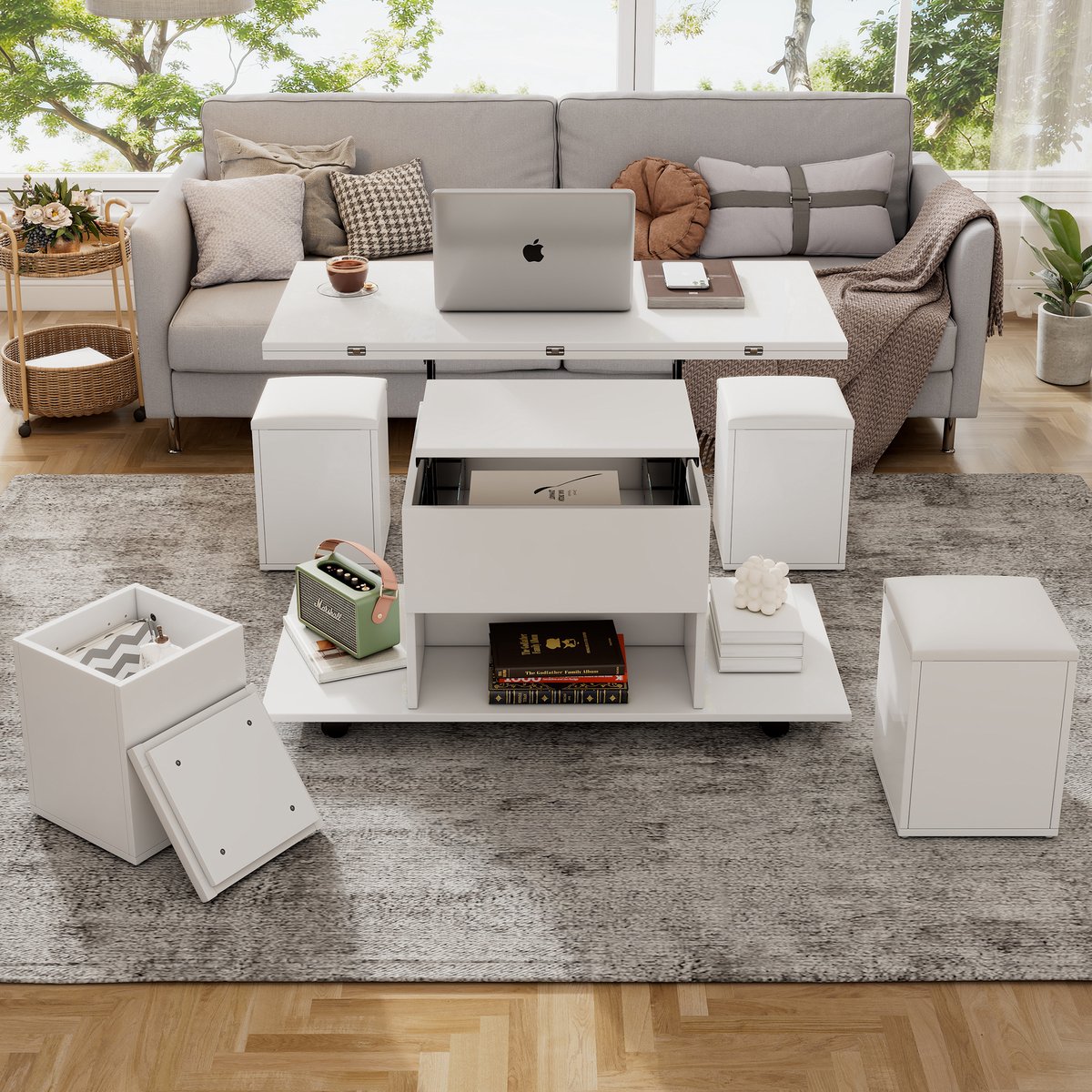 Clruro Multifunctionele Lift Salontafel in Wit - 2 Tafelbladen - Grote Capaciteit - Moderne Meubels voor Woonkamer/Bureau/Eettafel