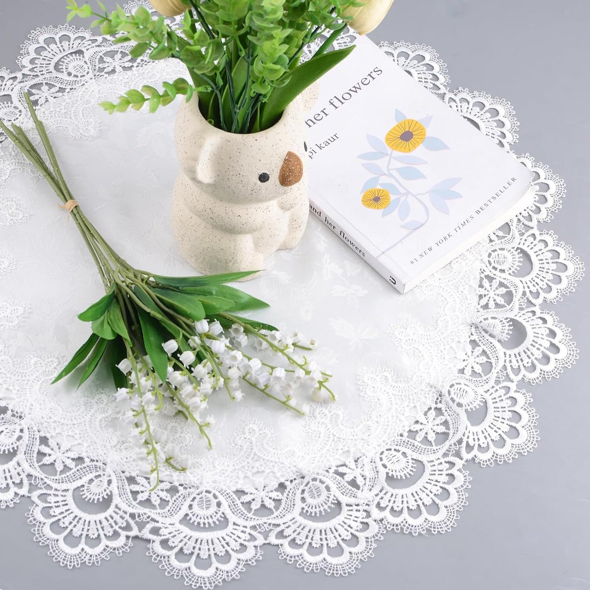Wit Ronde Tafelkleed 60 cm met Kant Afwerking - Wasbare en Kreukvrije Tafeldecoratie