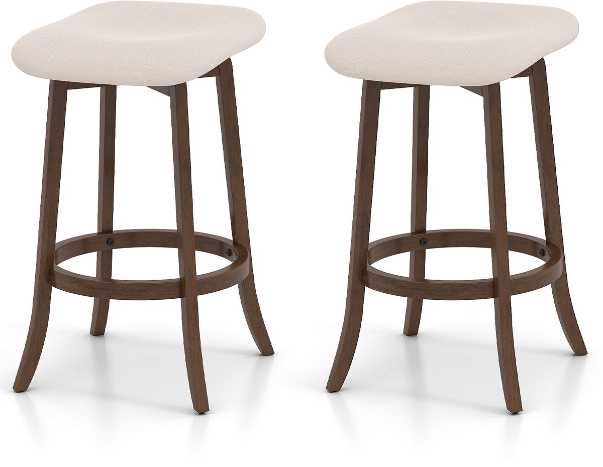 Costway Barkruk, 2-delige set, baliekruk, 360 graden draaibaar, zithoogte 74 cm, houten kruk met voetensteun, bistrokruk gevoerd, vintage Bruin en Crèmekleurig