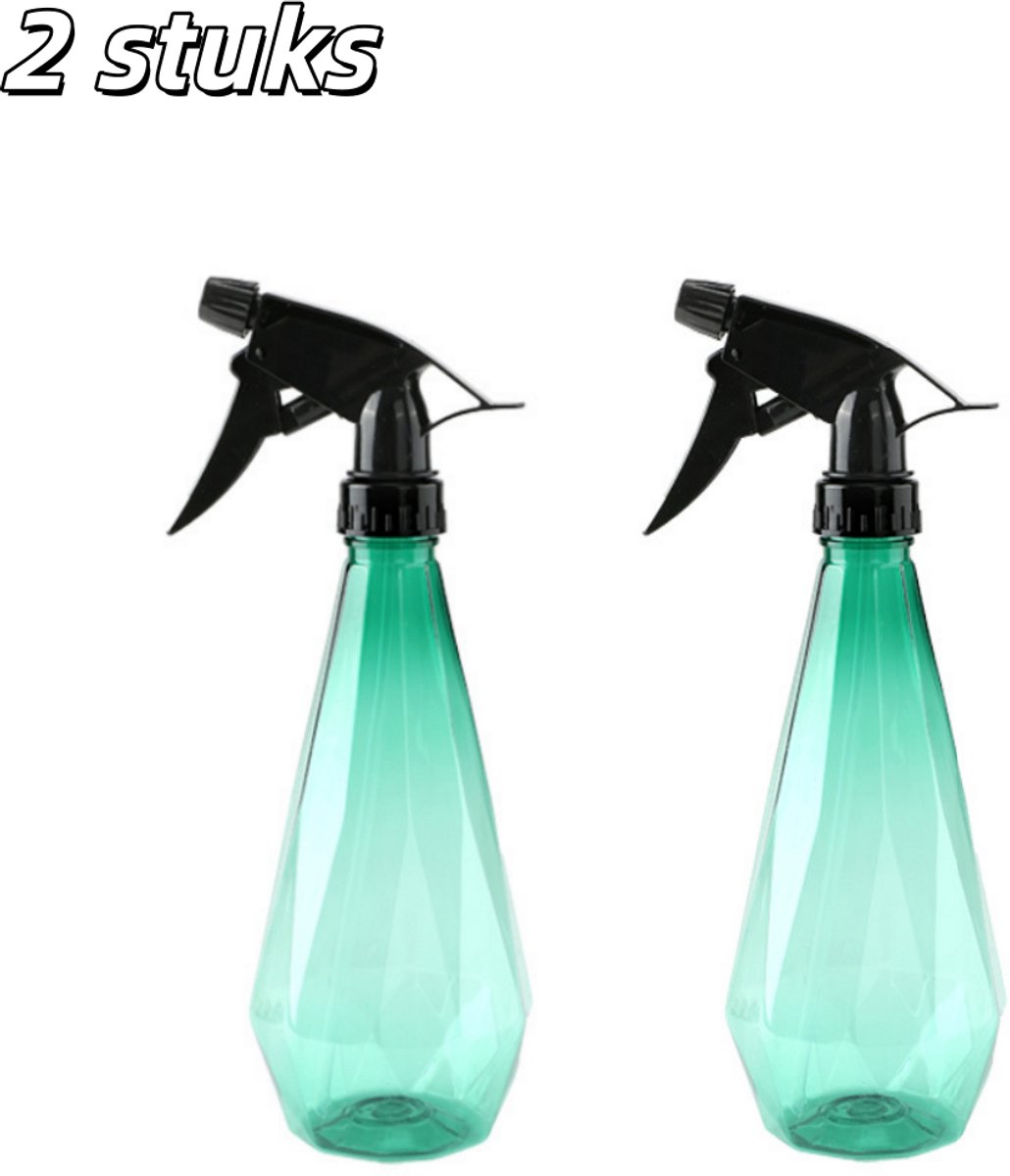 2 stuks - Spuitfles - Gieter - Reinigingsspuitfles - Kunststof - 500 ml - Gieter - Geschikt voor haar, handen, kleding, badkamer en planten - Donkergroen