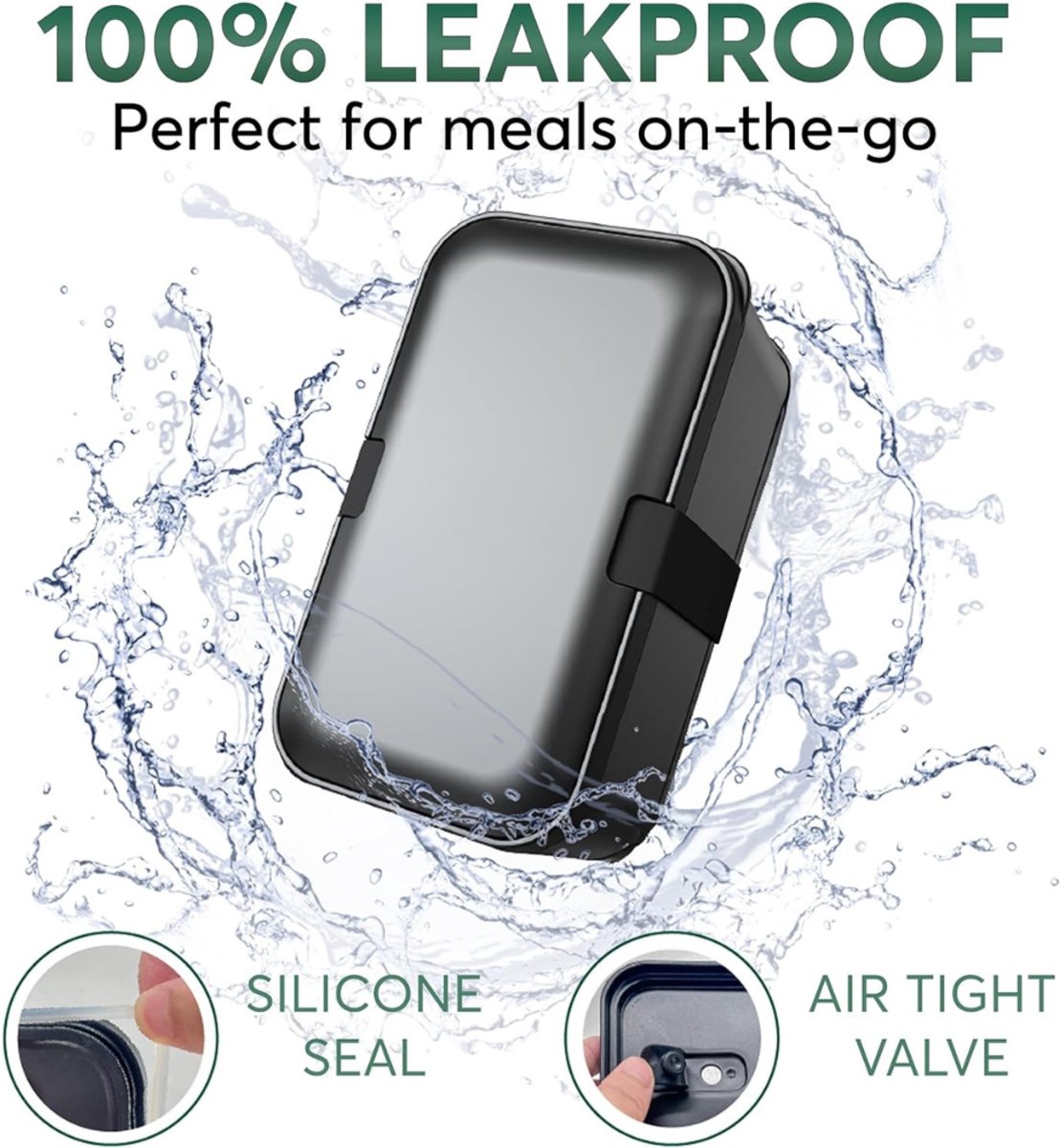 Famanu - Lunchbox voor volwassenen, nestbaar, lekvrij, bento box met 4 bestekken en vakken, broodtrommel voor volwassenen, slacontainer, to-go, lunchbox voor picknick/kantoor, zwart, 900 ml