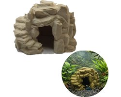 T3D Terrarium Decoratie Grot – Aquarium Decoratie grot met Grote Ingang en Trap – geschikt voor terrarium reptiel - Natuurlijke terrarium zand Look